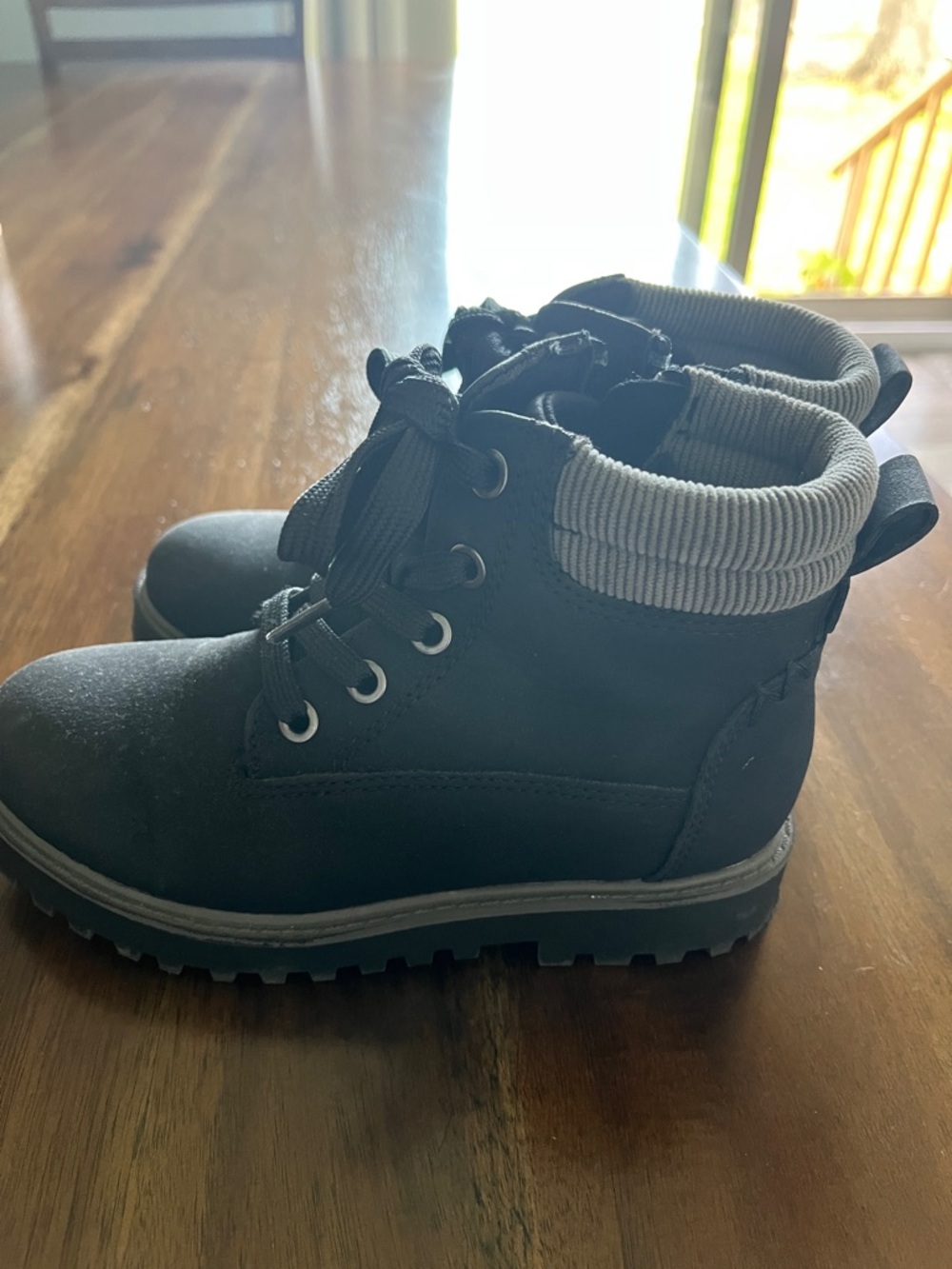 Kids Black Lace-Up Ankle Boots with Gray Cuff from Amazon